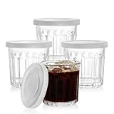 MedoouHait Glass Cups with Lids Set of 4,13.5oz Thick Drinking Glasses, Heavy Duty Glass Tumblers, Stackable Food Storage Jars, Clear Picardie Style Glassware