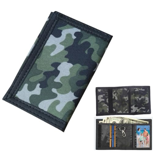 Hawfund Billetera RFID Anti-Scan Segura para Hombre - Cartera deportiva compacta (12 x 8 x 1 cm) con cremallera, lona de poliéster resistente, ideal para viajes, gimnasio, escuela, verde ejército