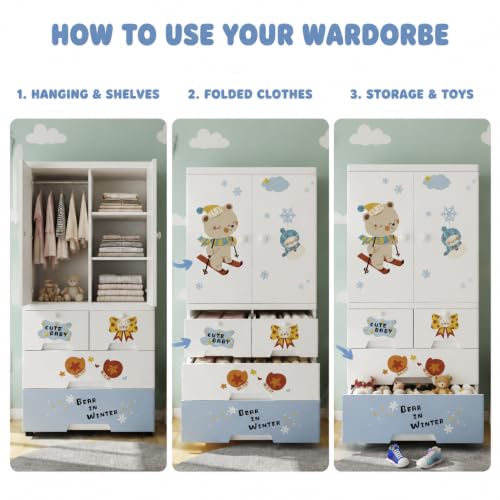 Image of LERIMO Plastic Wardrobe for Clothes | Portable Foldable Wardrobe Almirah for Bedroom | Kids & Baby Clothes Storage Cupboard | Collapsible Plastic Storage Cabinet | Almirah for Kids Clothes