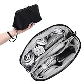 FYY Travel Cable Organizer - 8 Compartments Lightweight Water Resistant Tech Pouch with Wrist Strap, Portable Electronic Accessories Case for Cord Charger Storage for Travel Home Office Black (Large)