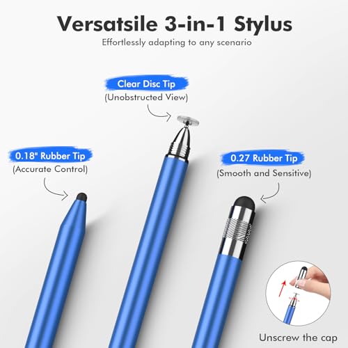 MEKO 3 in 1 Stylus Pens for Touch Screens, High Sensitivity & Precision Capacitive Stylus Pencil for Apple iPad iPhone Tablets Samsung Galaxy All Universal Touchscreen Devices (2 Pack-Black/Blue) - Thumbnail 2