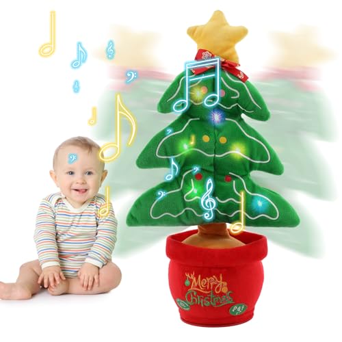 Coikes Peluche de Navidad Que Canta y Baila 40cm/15 Repite tu Voz Figuras De Peluche De Navidad con 3 Música y Luces Juguete De Peluche Eléctrico Adornos de Navidad Decoración Regalos Niños (Árbol)