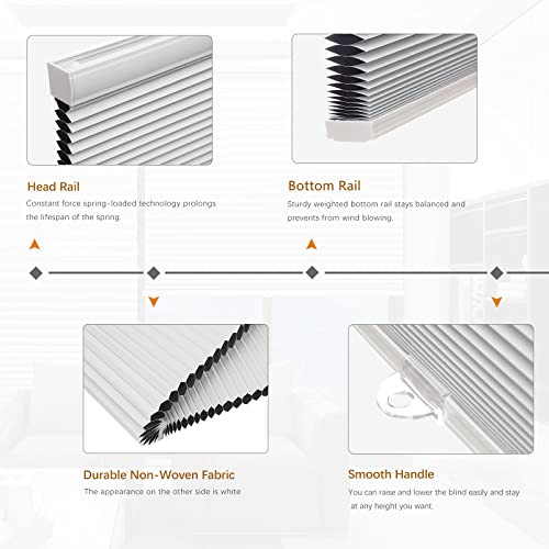 Changshade Custom Size Cellular Shades Blackout Cordless Honeycomb Window Blinds Room Darkening, 1.5 Inch Single Cell Pleated For Bedroom, Child Room, Bathroom, French Door, White #TOP2