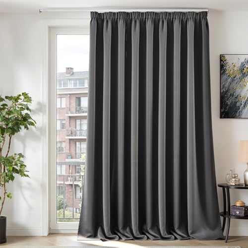 TOPICK Vorhänge Gardinen Verdunklungsvorhänge H260xB280 1 Stück Dunkelgrau | Abdunkelnd Vorhänge Blickdicht Wohnzimmer Gardinen für Schienensystem Blackout Curtains Gardinen mit Kr