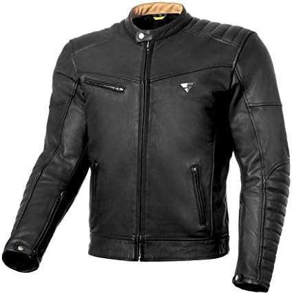 SHIMA WINCHESTER kurtka motocyklowa męska - skórzana, klasyczna kurtka motocyklowa z protektorami CE pleców, barków, łokci, podwójnymi szwami (Czarna, L)