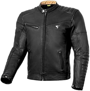 SHIMA WINCHESTER kurtka motocyklowa męska - skórzana, klasyczna kurtka motocyklowa z protektorami CE pleców, barków, łokci, podwójnymi szwami (Czarna, L)