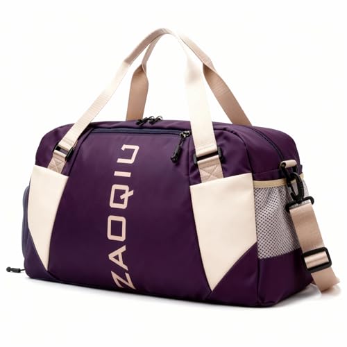 Bolsa de Viagem e Academia Mala de Mão com Área Molhada Compartimento para Tênis Alça Ajustável Ideal para Avião Academia Praia e Fim de Semana (Uva)