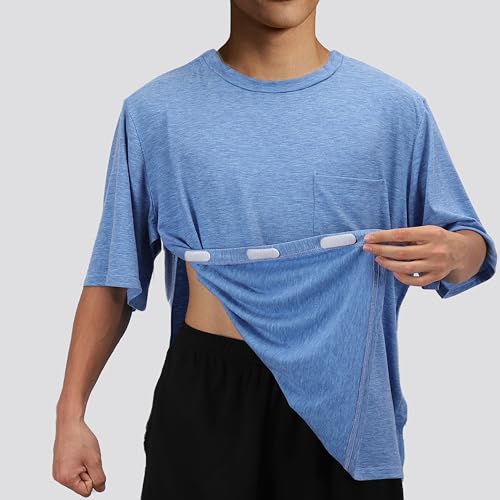 Image of Unisex Post Shoulder Surgery Shirts Recovery Tear Away Short Sleeve Chemo Clothing with Stick On Fasteners, Convenient