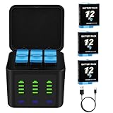 Battery Charger Kits for GoPro Hero 12 11 10 9 Black, 3-Pack Replacement Batteries and Triple Charge Case with Type-C Charging Cord for Go Pro 12 11 10 9 Official Batteries Accessories