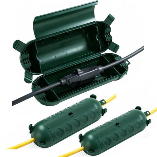 HONDERSON 3 Pack Outdoor Extension Cord Cover IP44 Waterproof, Weatherproof Extension Cord Protector Box for Outdoor Plug & Outlet, Ideal for Christmas Lights, Garden Tools, Patio, Green
