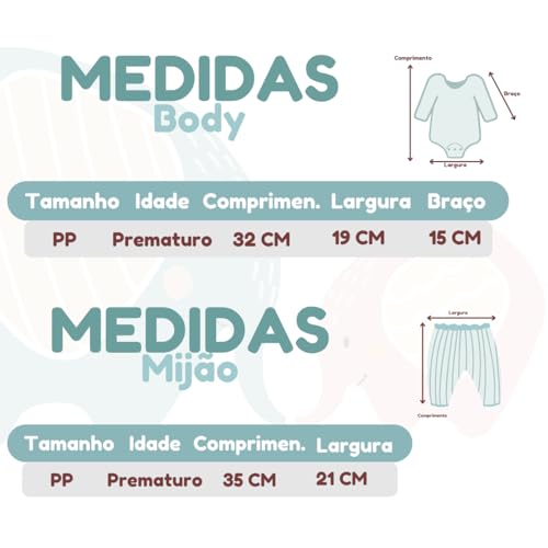 Roupa de Bebê Body Manga Longa Mijão Prematuro Tamanho Unico Recém Nascido Menino Menina 100% Algodã