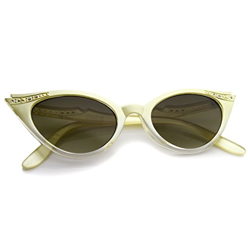 50S Vintage Cat Eye Sunglasses For Women Uv400 Embellished With Rhinestones, Pinup Girl & Rockabilly Accessories 51Mm (Yellow/Smoke Gradient) #TOP4