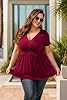 Anelune Women's Plus Size Red Blouse Short Sleeve Tunic Top Dressy V Neck Top Pleated Flowy Tunic Shirt 4XL Wine Red #1