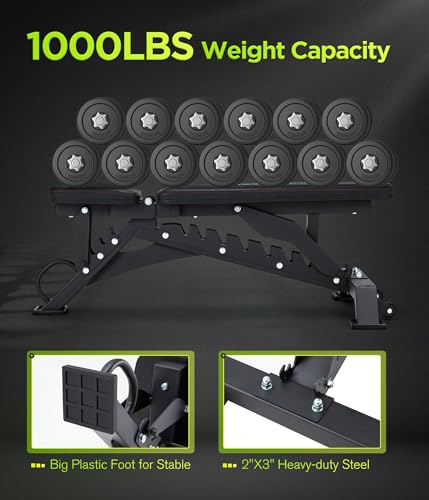 RUNFREELY Heavy Duty Weight Bench 1000LB Capacity, Adjustable FID Workout Bench Weight Lifting, Bench Press for Gym and Home Gym - Thumbnail 4