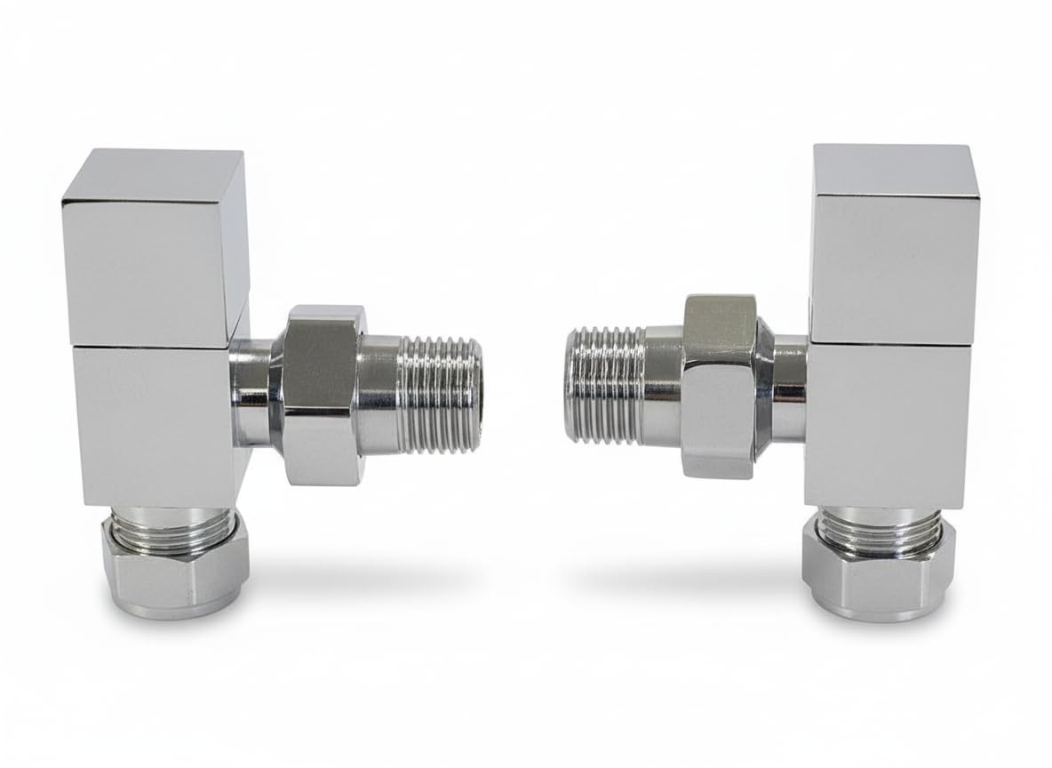 Paio Di Valvole A Squadra In Ottone Cromato Quadrate Per Radiatore E Scaldasalviette Per Tubi In Rame 15mm 61659