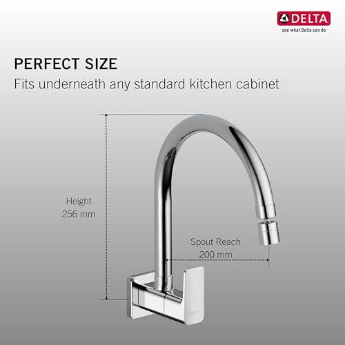 Image of Delta Faucet Wall Mount Cold Only Kitchen Faucet I 10 Year Warranty I Korby Single Handle Multi-Function Kitchen Sink Tap I 360 Swivel Spout I Durable Kitchen Tap I Chrome - 44405