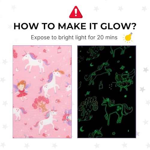 Image of Famyo Glow in the Dark Blanket Combo for Kids, Rocket & Unicorn | 2 Soft Flannel Fleece Blankets, 200 x 152 cm, Cozy, Warm, Machine Washable, Ideal Gift for Boys & Girls