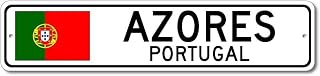 Azores, Portugal - Portuguese Flag Street Sign - Metal Novelty Sign, Sign, Man Cave Street Sign, Portugal City Sign, Cafe Wall Decor - 4x16 inches