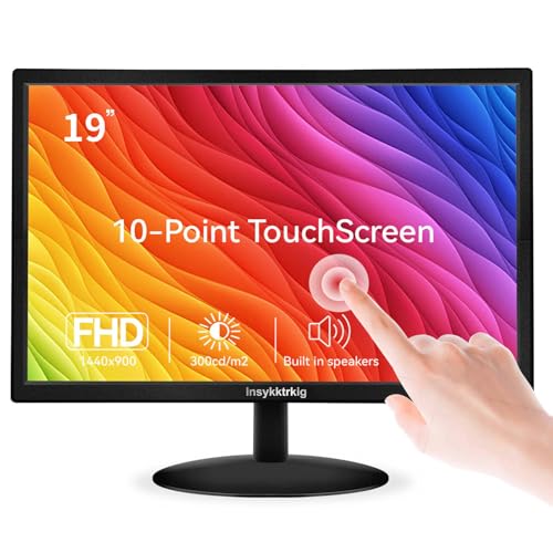 Insykktrkig Écran PC Tactile 19 Pouces Tactile 10 Points - Dalle TN - 16:10-300cd/m² - 60Hz 98% sRGB 1440 × 900 FHD Jeux Moniteur d'ordinateur avec HDMI VGA Type-B pour Laptop PC Xbo P-S3/4