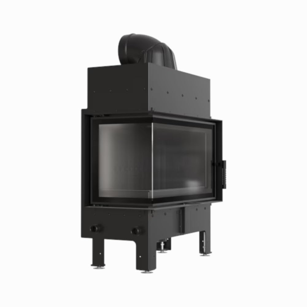 KRATKI Inserto per camino in acciaio a legna FLOKI 10 kW Ø200 sinistro A+ | Acciaio nero, efficienza 83,6%, classe A+. Ecodesign, BImSchV 2; per recupero calore.; combustione efficiente; Thermotec nero