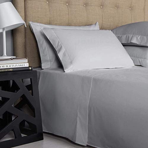 Bunny's Home 4 Piece Sheet Set 100% Egyptian Cotton Sheets 17 Inches Extra Deep Pocket 1000 Thread Count Bedsheet, Fitted Sheet & 2 Pillowcase Soft Solid Hotel Luxury [King Size, Light Grey] #TOP1