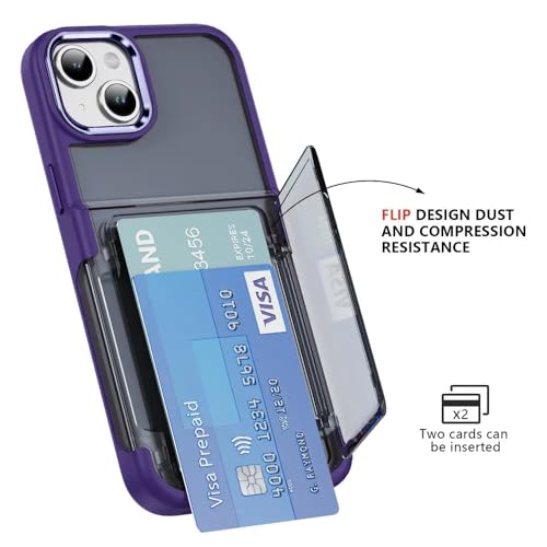 Image of KARWAN Shockproof Translucent Cardholder Back Case Cover Compatible with iPhone 13 Hybrid with Strong Minimalist Design (Purple)