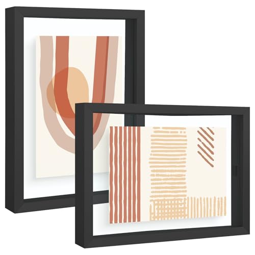Frametory 2 Pack 5x7 Black Metal Floating Picture Frame Real Glass