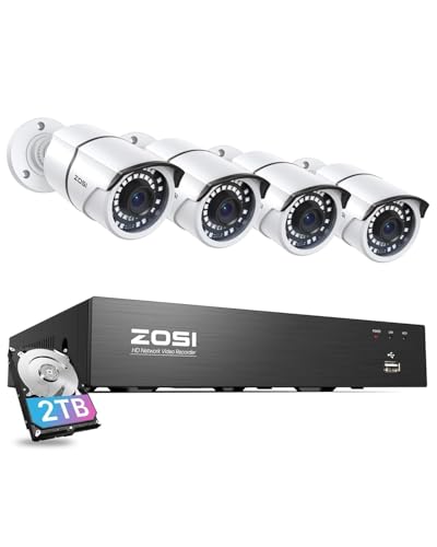 Image of ZOSI 8CH 4K PoE Home Security Camera System, 8 Ports 16CH 8MP NVR with 2TB HDD, 4pcs 5MP Indoor Outdoor PoE Cameras, 120ft Night Vision, 24 /7 Recording, Remote Access