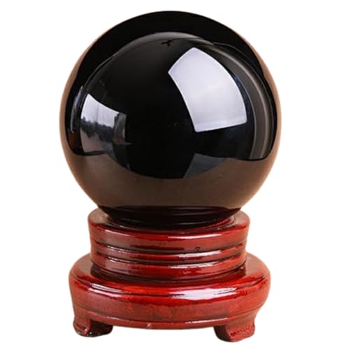 Large Decorative Black Obsidian Crystal Ball with Wooden Stand, Divination Spheres for, Feng Shui,Home Art Decoration,7cm