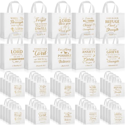 Talltalk 50 Pack Christian Gift Bags Bulk with Handles, White, Large