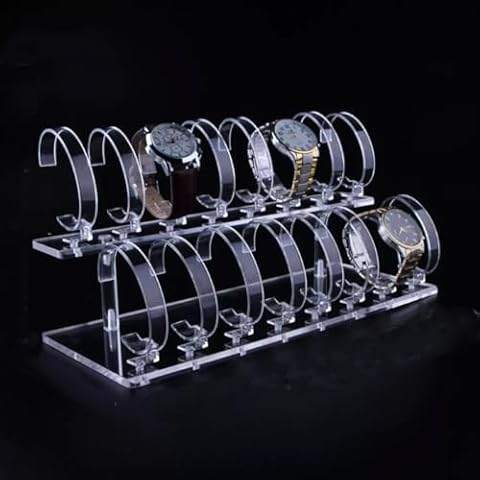 B&NN Clear Acrylic Watch Display Stand Jewelry Bracelet Display Stands Rack Holder Showcase for Home or Store Usage,Transparent (CLEAR, 2-tier Bracelet holder) Cover