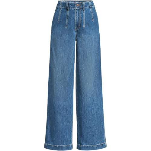 Lands' End Women's Petite Soft Denim High Rise Wide Leg Top Stitch Trousers3