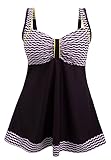 DANIFY Women's One Piece Swimdress Sailor Striped Bathing Suit Plus Size Swimwear Black IT52/US18