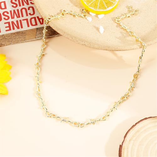 coadipress Unisex Gothic Thorns Choker Necklace for Men Women Personalized Punk Hip Hop Heavy Duty Padlock Metal Collar Thorns Barbed Wire Choker Necklace Harajuku Chain Jewelry Gift2
