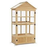 MCombo Cold Frame Greenhouse, 3 Tier Wooden Greenhouse Cabinet with Adjustable Shelf, Garden Cold Frame Shed for Outdoor Indoor Use, 0847 (Natural)