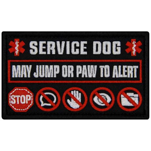TailWag Planet Service Dog May Jump Or Paw to Alert Patch Embroidered Vest/Harnesses Badge Fastener Hook & Loop Emblem