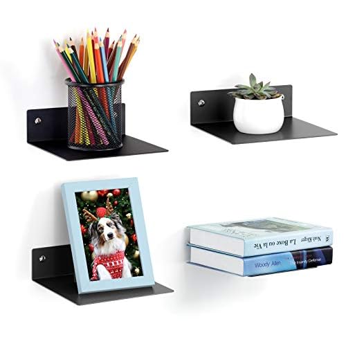 ELSKER&HOME Small Floating Shelf Set of 4 Pack Black, Metal Floating Book Shelves for Wall Mounted,Invisible Bookshelves Suitable for Kids Room, Office, Study Room Black-2 15.7'' (4 Pack)