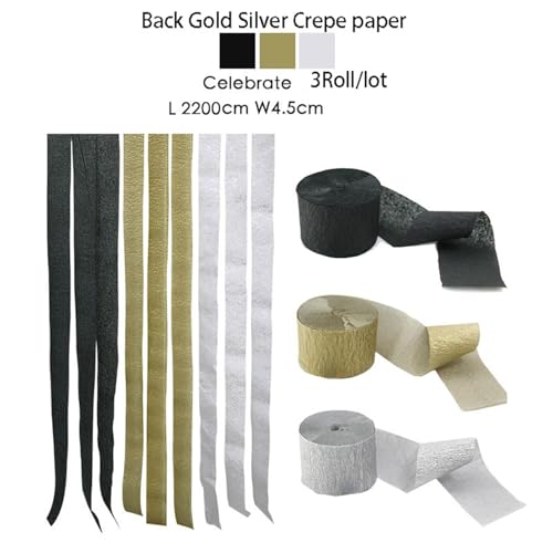 Rolos para decoração de festa de aniversário de ouro preto, guirlanda dourada de papel crepe, guirla
