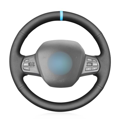 MEWANT Hand Stitched Black Faux Leather Steering Wheel Cover for i3 2013-2022 DIY Car Interior Accessories