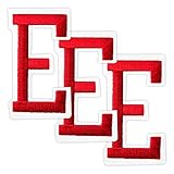 Embroidered Iron-On Athletic 3 Inch Varsity Applique Letter E (Pack of 3) (Red)