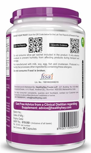 Image of HealthyHey Nutrition Magnesium Glycinate High Absorption for Sleep, Cramps, & Nerves Health -30 Vegetable Capsules