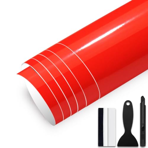 GRTHTATI 30cm x 150cm Gloss Vinyl Wrap for Car Interior & Exterior Self Adhesive Bubble-Free Vinyl Film for Automotive, Motorcycle, Bike (Gloss Red, 30cm x 150cm)