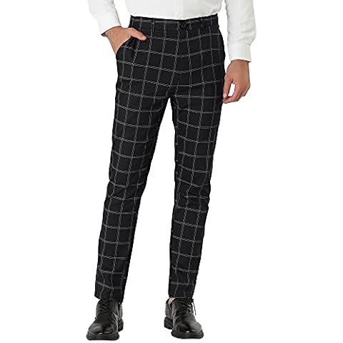 Lars Amadeus Men's Black Plaid Dress Pants Slim Fit Flat Front Business Pants with Pockets 36 Cover