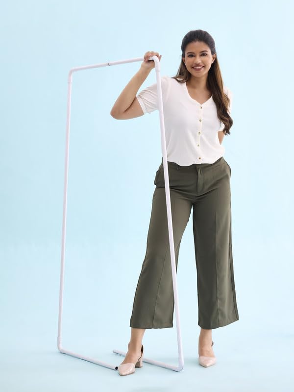 Image of GO COLORS Poly Spandex Crepe Wide Pants Full Length for Women| Lightweight, Mid Rise, Side Pockets