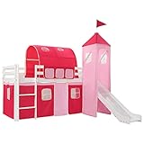  Rosa Color de la Estructura: Blanco Cama Alta para niños tobogán y Escalera Madera Pino 208x230 cmMobiliario Mobiliario para bebés y niños pequeños Cunas y Camas para niños
