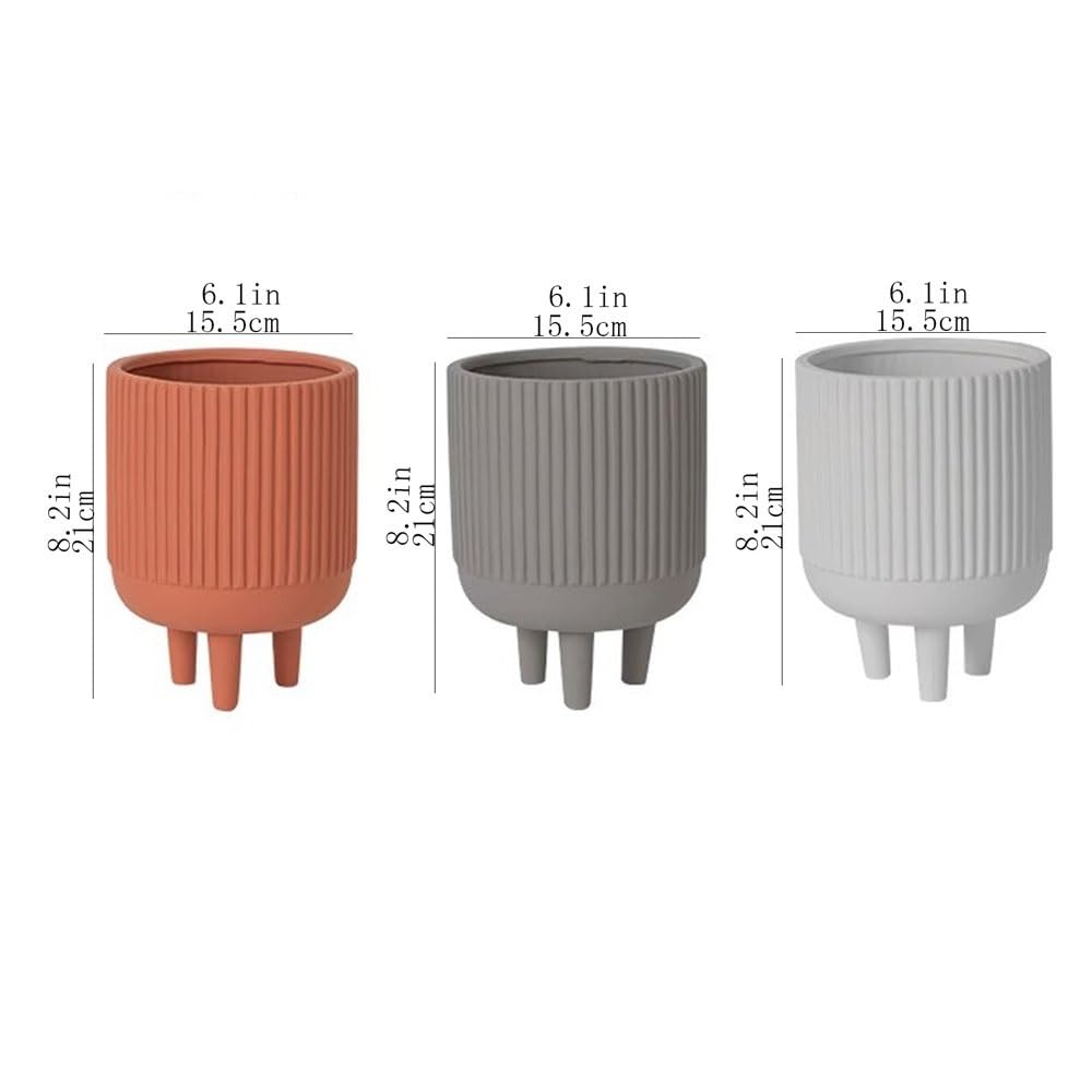 Doniczki z trójnożnym blatem doniczka na rośliny, o teksturze linii, ceramiczna doniczka, do pokoju, balkonu, ogrodu, biura, pojemnik na rośliny, ceramiczne doniczki (biały)