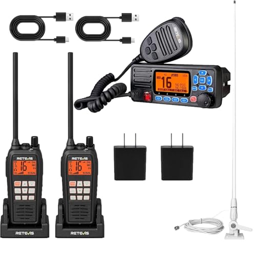 Image of Retevis RA27 GPS DSC Marine Radio VHF (1 Pack), RM15 IP68(2 Pack) & Antenna | Sailing Club & School, Charter Boats, Fishing, NOAA Weather Alert, 2-Way Noise Reduction, Floating Alarm, Antenna Included