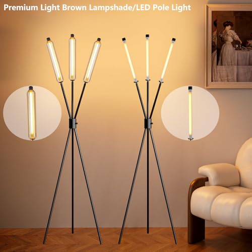 Image of Lightdot LED Tripod Floor Lamps for Living Room, Stepless Dimmable Modern Standing Tall Lamp with 360 LED LampHead,Mid Century Industrial Floor Lamp for Bedroom /Sofa Beside /Corner Decor-Black