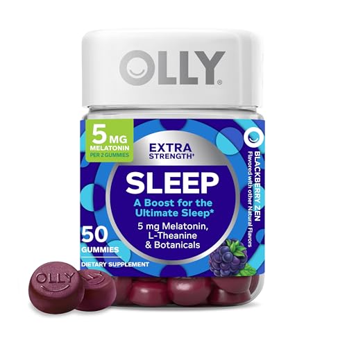 OLLY Extra Strength Sleep Gummy, 5 mg Melatonin, L-Theanine, Chamomile, Lemon Balm, Sleep Aid, BlackBerry – 50 Count