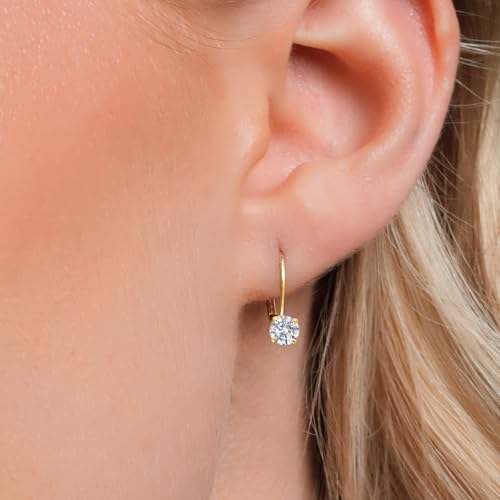 Image of Gem Stone King 0.20-1.50 Ct Lab Diamond Leverback Earrings 14K Gold